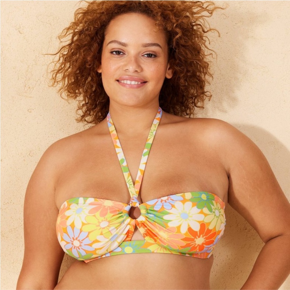 NWT || wild fable || Halter Yellow Retro Floral Bikini Top Size X